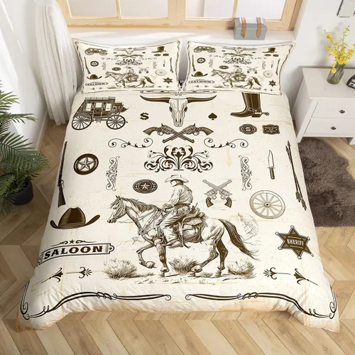 Juego de funda de edredón de vaquero para niños, tamaño individual, juego de ropa de cama tribal bohemio exótico de 2 piezas para niños,