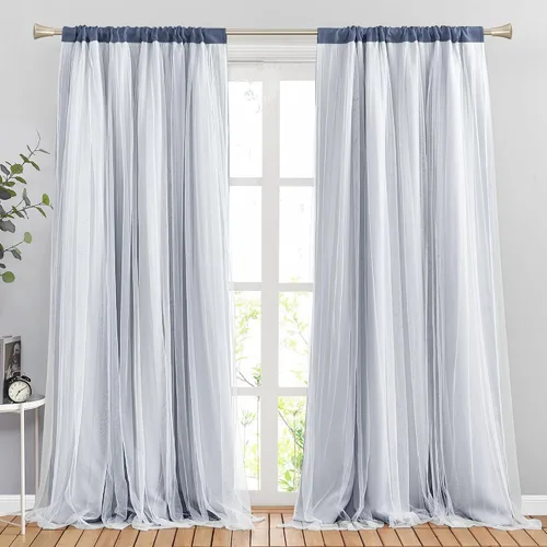 Vista 121 de Pony Dance - Cortinas opacas con capa traslúcida para ventanas, un par, 2 cordeles para sujetar gratis, cortinas para sala