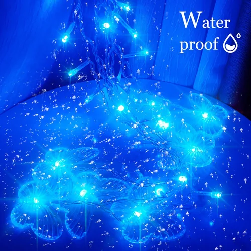 Vista 6 de Guirnalda de luces de mariposa con enchufe USB, 8 modos, 120 LED, 20 pies, luciérnaga, temporizador, con control remoto, alambre de cobre