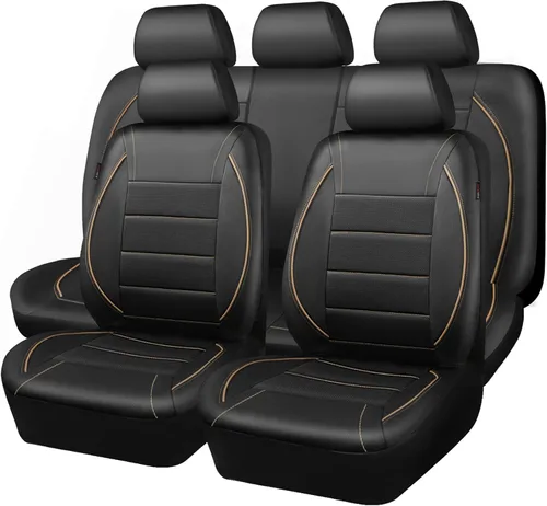 CAR PASS Funda de Asiento de Coche de Cuero con Ribete Universal, para SUV, Furgoneta, Camiones, Compatible con Airbag, Diseño de Cremallera