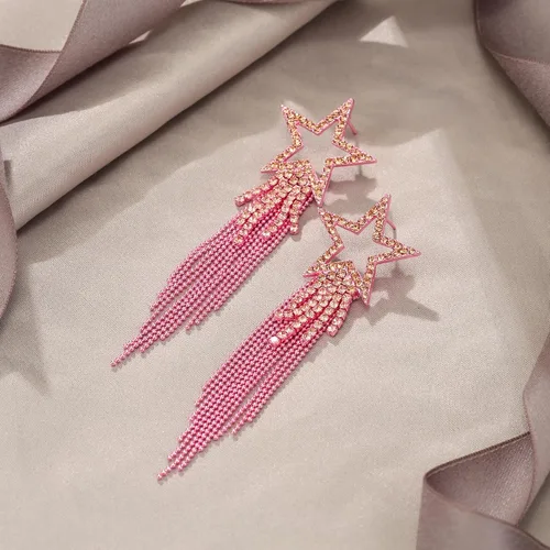Vista 4 de EVER FAITH Aretes de borla para mujeres y niñas, aretes largos de diamantes de imitación con cuentas de cascada con flecos