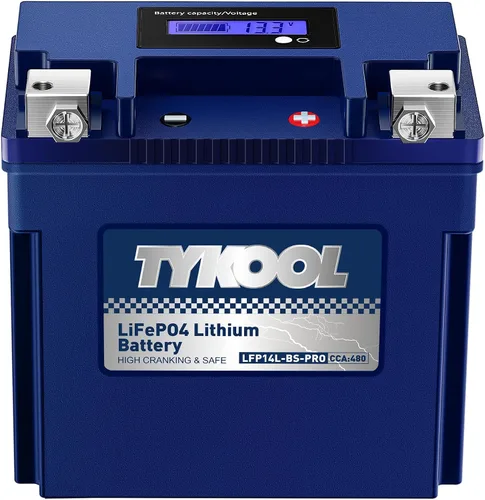 Vista 14 de TYKOOL YTX5L-BS Batería de litio de alto rendimiento LiFePO4 para motocicleta, 12.8V 3Ah, 180CCA, BMS incorporado, batería para deportes de motor
