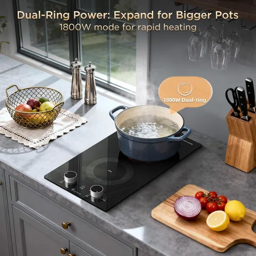 Vista 3 de Placa eléctrica de 2 quemadores de 110 V, quemador eléctrico enchufable, encimera y estufa integrada con control de perilla, 9 niveles de potencia