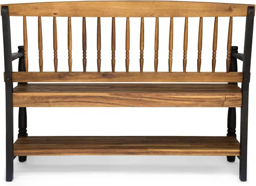 Vista 7 de Christopher Knight Home Eddie - Banco de madera de acacia para interiores con estante, acabado de teca y negro