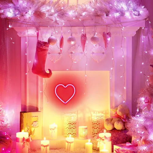 Vista 3 de Letrero de corazón de neón, luz LED roja para dormitorio, lámpara colgante para decoración de pared, funciona con USB