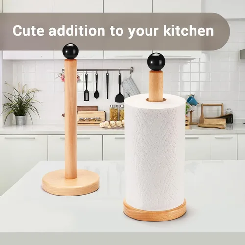 Vista 2 de Soporte para toallas de papel, soporte de rollo de cocina de madera (bola negra)