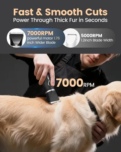 Vista 8 de PAPMINI Kit de aseo para perros 4 en 1 para cabello grueso, 2000 mAh resistente para peluquería, recortadora de patas de bajo ruido de 2 velocidades