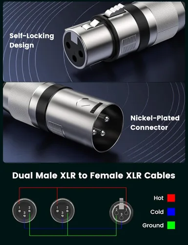 Vista 3 de MOSWAG XLR Y Splitter hembra a 2 machos, (0.8 ft/0.82 pies) 3 pines hembra a doble macho cable divisor equilibrado con PVC