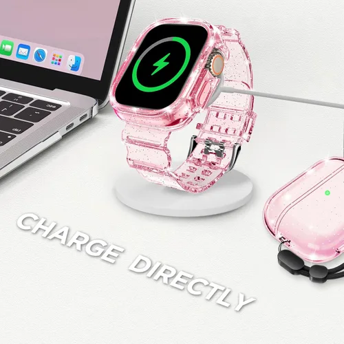 Vista 32 de DABAOZA - Correa transparente compatible con Apple Watch con estuche protector, correa deportiva de TPU con brillo para mujeres y hombres