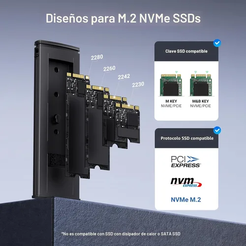 Vista 4 de UGREEN Carcasa SSD, Externa USB C Sin Herramientas, Adaptador/Lector M.2 NVMe a USB de 10Gbps Soporta Claves M y B&M y Tamaño 2230/2242/2260/2280