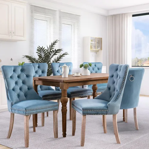 Vista 33 de SoarFlash Juego de 6 sillas de comedor de terciopelo, silla lateral de respaldo alto, silla lateral tapizada moderna de alta gama con capitoné