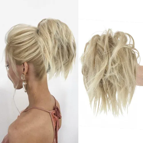 Vista 7 de KETHBE Extension de Cabello Estilo Moño Desordenado, Scrunchie Falso con Banda de Goma Elástica para Cola de Caballo, Cabello Sintético para Mujeres