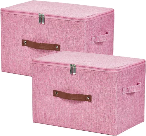 Vista 15 de Contenedores de almacenamiento con tapa con cremallera de tela de algodón y lino, cestas de almacenamiento con tapa, cajas plegables lavables
