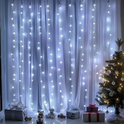 Vista 2 de FUNPENY Guirnalda de luces para cortina de ventana, 300 LED, 8 modos de iluminación, luces de hadas alimentadas por USB, luces impermeables