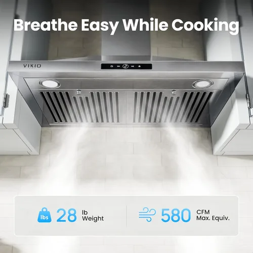 Vista 2 de VIKIO HOME Campana extractora de montaje en pared de 30 pulgadas, 580 CFM, convertible con conductos/sin conductos, campana de ventilación de cocina