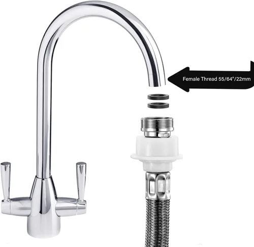 Vista 5 de Manguera de lavadora de acero inoxidable con conexión rápida, conexión de entrada de agua portátil y línea de suministro, (codo de 90 grados)