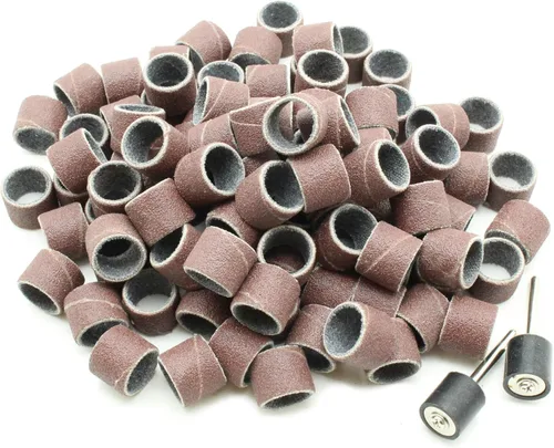 Vista 4 de TEMO 100 piezas de cilindro de lija de 1/2 pulgada, grano 60 grueso con 2 piezas de mandril de 1/8 pulgada para herramientas rotativas Dremel