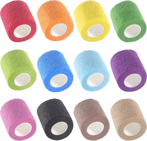 Vista 54 de IndigoCase Paquete de 6 vendajes autoadhesivos de 2 pulgadas, paquete variado de vendajes de color negro, cinta de agarre elástica, envolturas