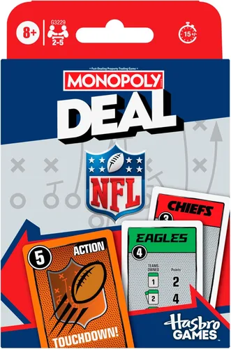 Monopoly Deal NFL Edition Game | Juego de cartas oficial de la NFL para familias y niños | A partir de 8 años | 2 a 5 jugadores | 15 minutos |