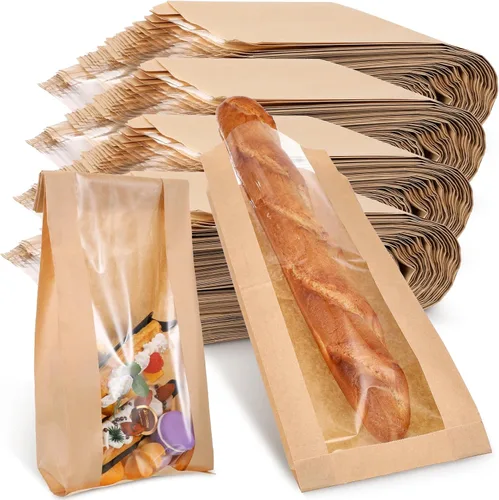 Vista 7 de Thenshop 200 bolsas de pan de papel con ventana para bolsas de pan caseras, sacos de almacenamiento de pan kraft marrón largo para galletas 4.5 x 2