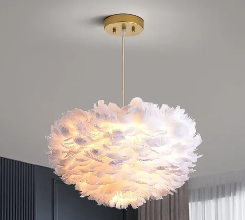 Vista 10 de Maxax Candelabros de plumas rosadas para habitación de niñas, lámpara de techo romántica moderna de 3 luces, lámpara de techo romántica nórdica