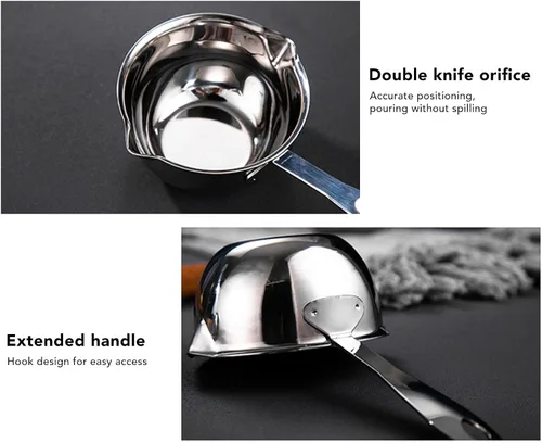 Vista 5 de Plplaaoo Calentador de mantequilla de acero inoxidable – Olla compacta para derretir mantequilla con doble boquilla de vertido y parte inferior
