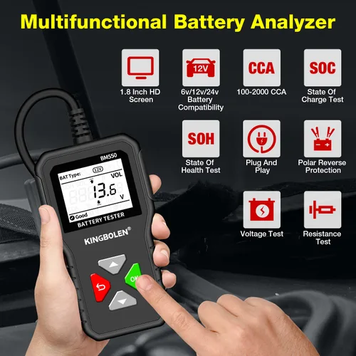 Vista 3 de KINGBOLEN BM550 Probador de Batería de Auto 6V 12V 24V, Probador de Voltaje 100-2000 CCA Resistencia Interna 2Ah-220Ah Probador de Batería Digital