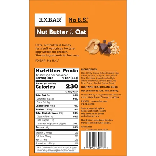 Vista 3 de RXBAR - Barritas de mantequilla de nueces y avena con proteína, aperitivos proteicos, barritas de proteínas, chocolate oscuro con mantequilla