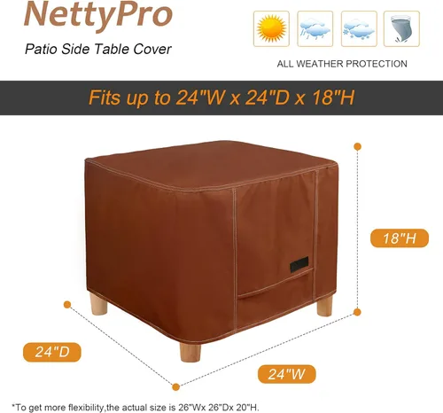 Vista 4 de NettyPro Cubierta impermeable para mesa auxiliar para muebles de exterior, 24 x 24 pulgadas, cubierta cuadrada para mesa otomana, protección