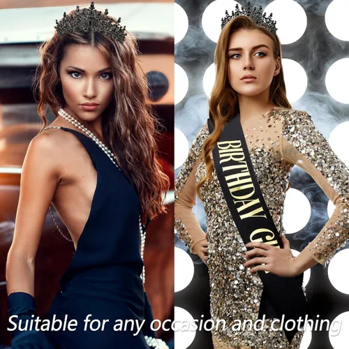 Vista 3 de VELSCRUN Coronas tiara de cumpleaños para mujeres y niñas, diadema de cristal para cumpleaños, niña, banda elegante, corona de princesa, decoración