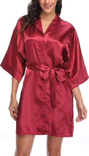 Vamelia Batas de satén para mujer, batas de baño sedosas, estilo kimono, bata corta para dama de honor, novia, cumpleaños, pijama, fiesta, ligera