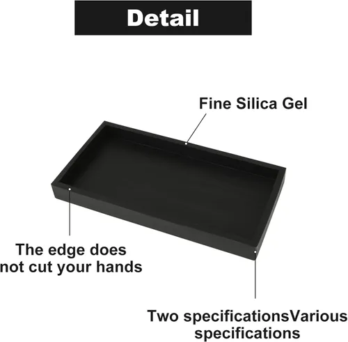 Vista 3 de 2 bandejas de silicona para tocador de baño, 12 x 5 pulgadas y 8 x 4 pulgadas, soporte rectangular negro para jabón y esponja, bandeja