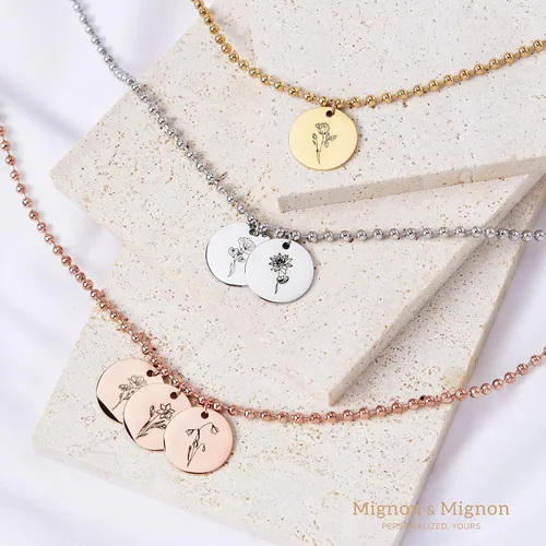 Vista 2 de Collar personalizado de flores de nacimiento para mujer, joyería para mamá, collar de bola hecho a mano con cuentas de verano, accesorio de cadena