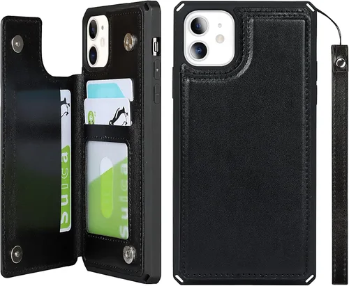 Vista 14 de iCoverCase Funda compatible con iPhone 11 con tarjetero para mujer, bloqueo RFID en relieve, piel sintética con correa de muñeca de 6.1 pulgadas