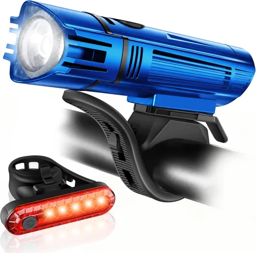 Vista 10 de Ascher Juego de luces recargables USB ultra brillantes, potente faro delantero y trasero para bicicleta, 4 modos de luz, fácil de instalar para Negro