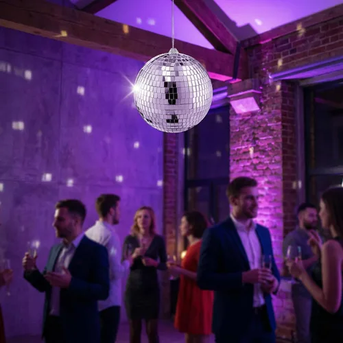 Vista 5 de Suwimut Paquete de 4 bolas de discoteca de espejo, bolas de discoteca colgantes plateadas de 6 pulgadas con cuerda adjunta para una fiesta o efecto