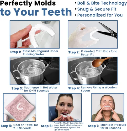 Vista 2 de Protector bucal profesional para rechinar dientes, 6 protectores dentales personalizables, 2 tamaños, fabricado en Estados Unidos, sin BPA, uso
