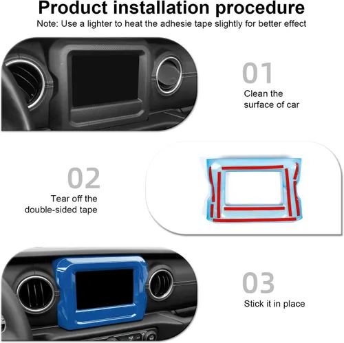 Vista 61 de CheroCar Marco de panel de pantalla GPS de navegación, accesorios interiores compatibles con Jeep Wrangler JL JLU y Gladiator JT 2018-2022, azul..