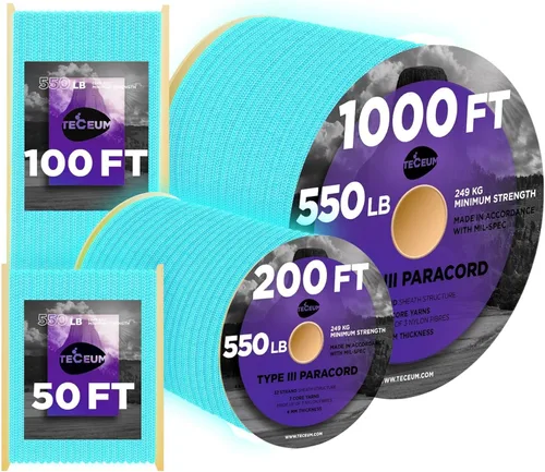 Vista 56 de TECEUM - Cuerda resistente 1000 de 1000 / 200 / 100 / 50 pies, más de 40 colores, cuerda para supervivencia y campamento, cuerda de nailon