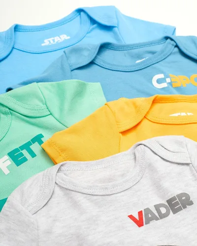 Vista 2 de STAR WARS Baby Boys Bodysuit 5-Pack - Baby Bodysuits With Darth Vader, Boba Fett, Yoda, C-3PO, R2-D2 - Baby