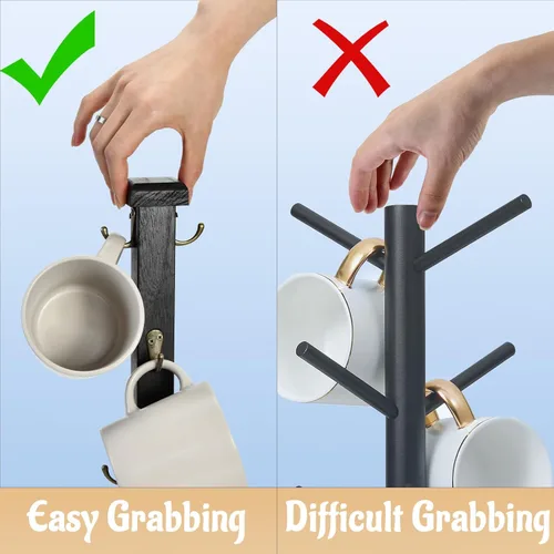 Vista 4 de EMASON - Soporte rústico para taza de café, soporte de madera maciza para 6 tazas, organizador de cocina que ahorra espacio, elegante y resistente