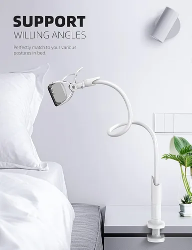 Vista 4 de Lamicall - Soporte para teléfono celular para cama soporte de cuello de cisne clip de abrazadera para teléfono celular para escritorio cabecero
