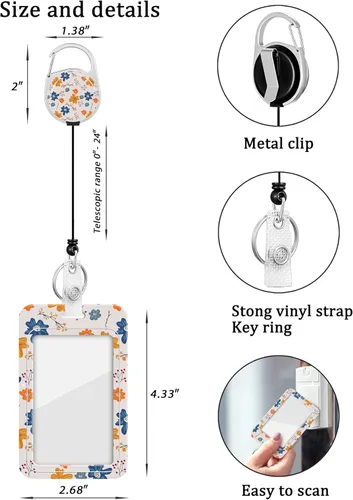 Vista 5 de Paquete de 2 portatarjetas y carrete retráctil resistente, soportes para tarjetas de identificación con clip retráctil para enfermeras, profesores