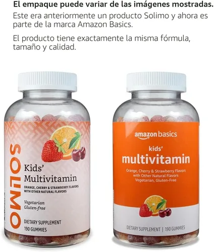 Vista 4 de Yaxa Basics Multivitamínico para niños, 190 gomitas, naranja, cereza y fresa (anteriormente Solimo)