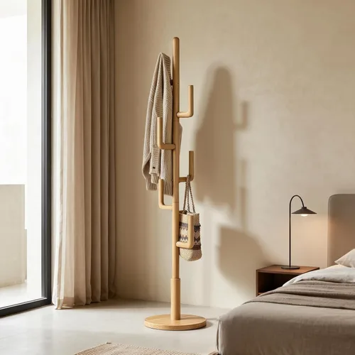 Vista 2 de Coat Rack,Solid Wood Cactus Freestanding Coat RackWith 6 L-Shaped Hooks and 3 Adjustable Sizes,Coat Tree for Bedroom, Entryway, Livingroom, Coat