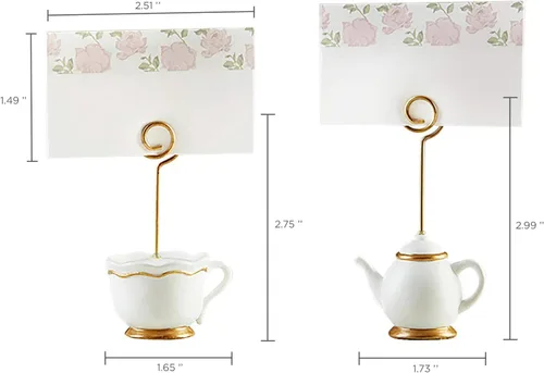 Vista 2 de Kate Aspen, portatarjetas de lugar, Tea Time Whimsy, tetera y taza de té, tarjetas de lugar incluidas, juego de 6