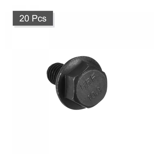 Vista 3 de uxcell Tornillos métricos de brida hexagonal M6x12mm, 20 tornillos de cabeza hexagonal de acero al carbono de grado 10.9