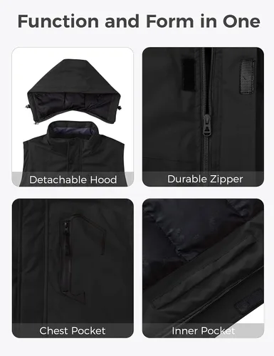 Vista 6 de wantdo Chaleco de invierno cálido para hombre, chaleco acolchado a prueba de viento con capucha