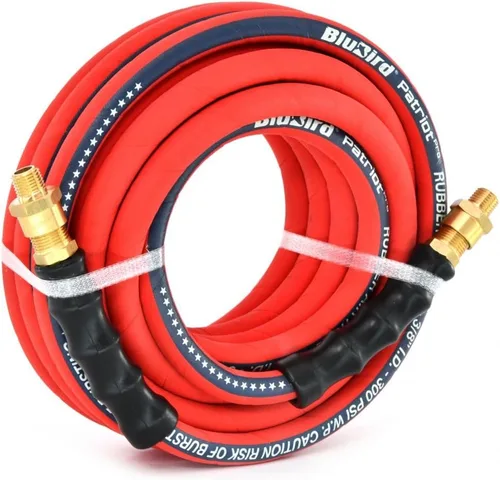 Vista 2 de BluBird PPPRO1225 Manguera de Aire de Goma Patriot Pro de Servicio Pesado 1/2" X 25' con Accesorios de Latón Sólido para Herramientas Neumáticas
