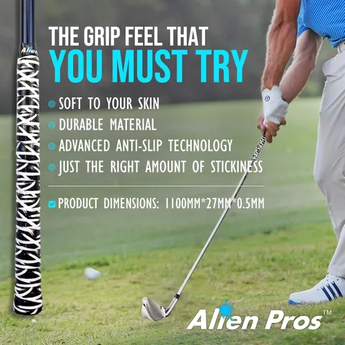 Vista 4 de ALIEN PROS Paquete de 6 cintas de envoltura de agarre de golf Puzzles y Neon Tiger Mix - ReGrip en 1 minuto